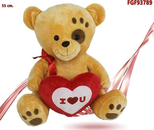 Orso Peluche 55 Cm Con Cuore Fiocco Rosso Impronta Su Occhio San