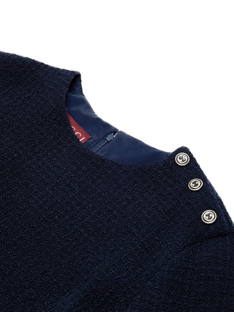 Gucci Abito in Boucle Blu con Bottoni Logo da donna
