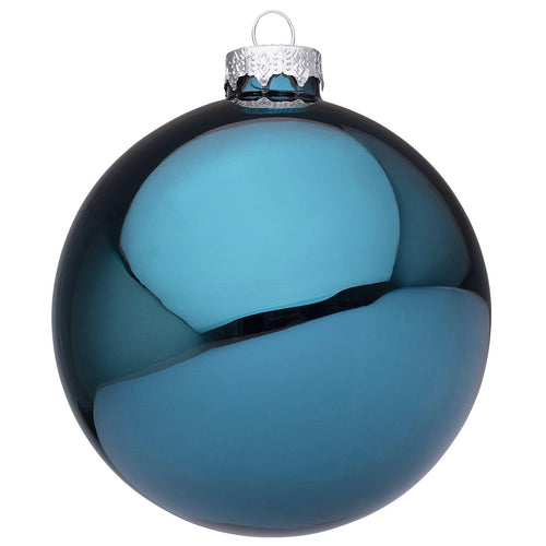 Palline per albero di Natale in vetro decorate color Ottanio Lucido