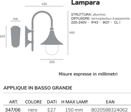 OUTLET-Applique-classico-Livos-LAMPARA-347-06-E27-LED-alluminio-lampada-parete