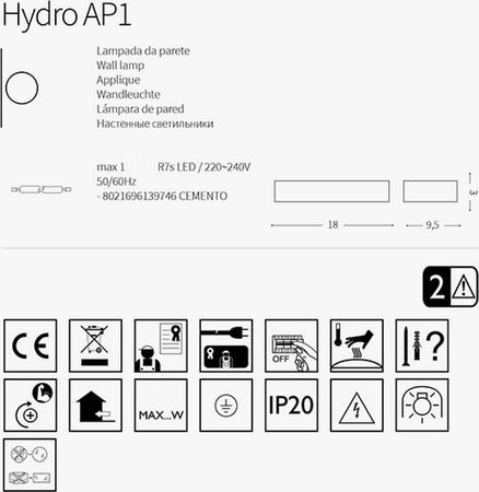 OUTLET-Applique-moderno-Ideal-Lux-HYDRA-139746-R7s-LED-cemento-lampada-parete