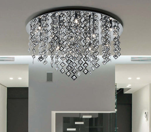 OUTLET-Plafoniera-Illuminando-GALASSIA-G-G9-LED-12-luci-lampada-soffitto-cristalli-quadrati-trasparenti-moderna-interno