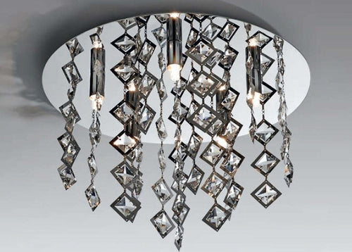 OUTLET-Plafoniera-Illuminando-GALASSIA-P-G9-LED-5-luci-lampada-soffitto-cristalli-quadrati-trasparenti-moderna-interno