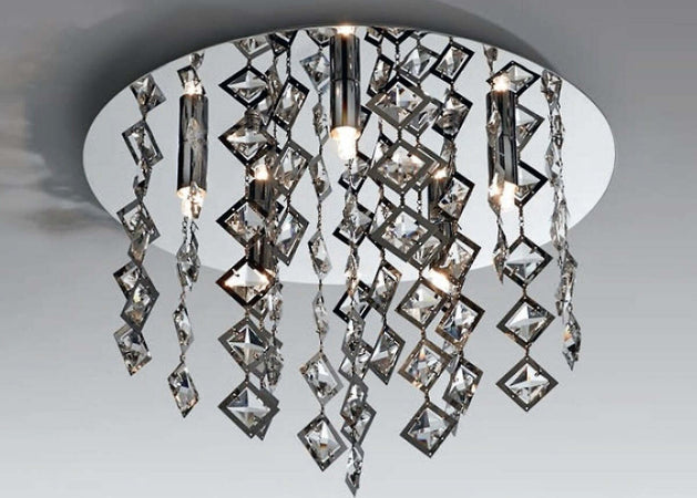 OUTLET-Plafoniera-Illuminando-GALASSIA-P-G9-LED-5-luci-lampada-soffitto-cristalli-quadrati-trasparenti-moderna-interno