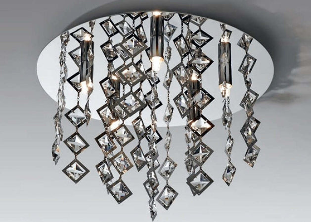 OUTLET-Plafoniera-Illuminando-GALASSIA-P-G9-LED-5-luci-lampada-soffitto-cristalli-quadrati-trasparenti-moderna-interno