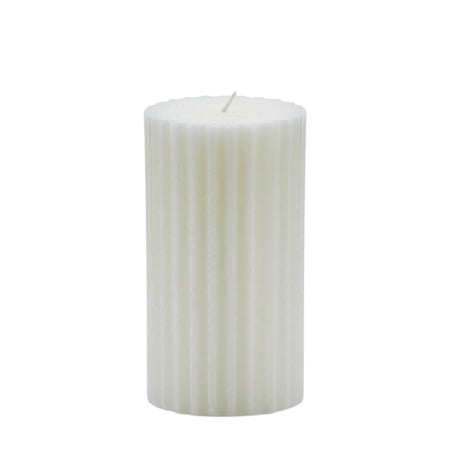 Candela decorativa "Rust" rigata natalizia luminosa color bianco per interno Ø10 x h10 cm