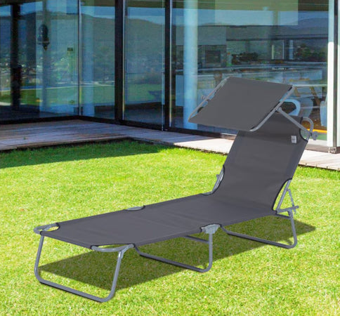 Outsunny Sdraio Pieghevole Reclinabile con Tettuccio Parasole In Tessuto Oxford, Grigio