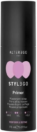 alterego stylego primer mousse 175 ml, prepara i capelli allo styling donando volume e texture