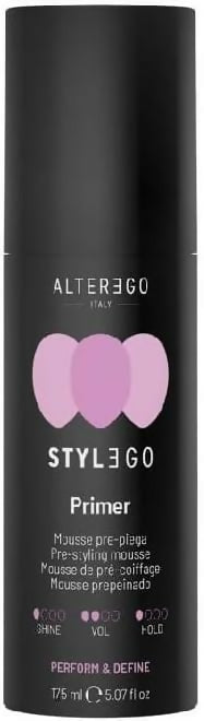 alterego stylego primer mousse 175 ml, prepara i capelli allo styling donando volume e texture