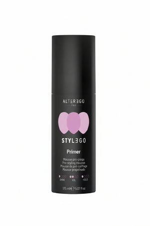 alterego stylego primer mousse 175 ml, prepara i capelli allo styling donando volume e texture