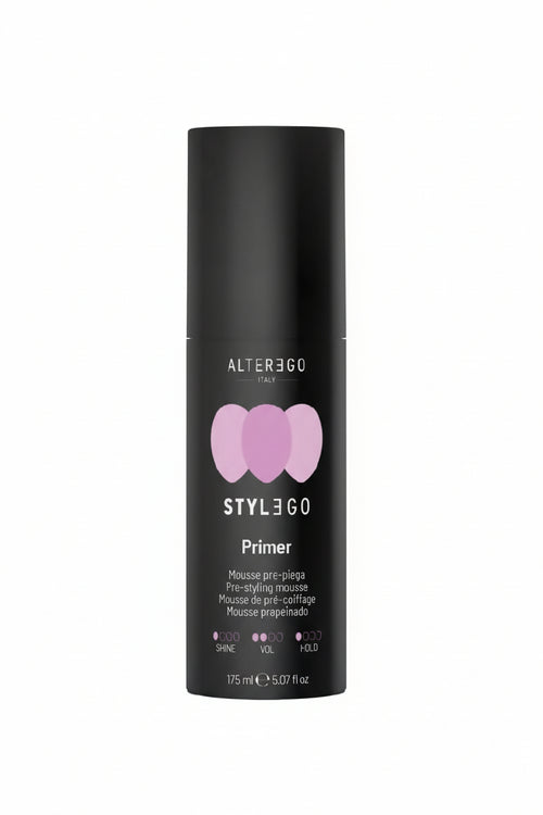 alterego stylego primer mousse 175 ml, prepara i capelli allo styling donando volume e texture