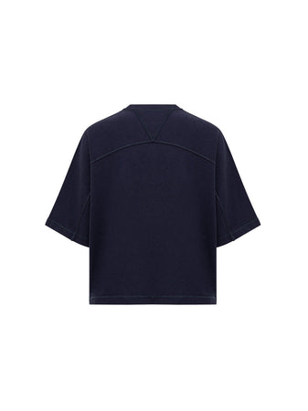 Bottega Veneta T-Shirt Cropped Blu con Collo Squadrato da donna