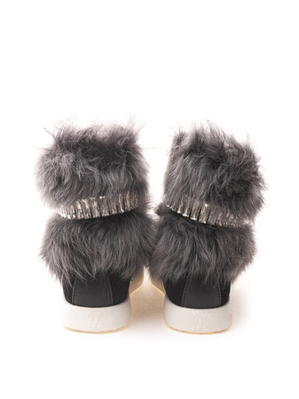 Giuseppe Zanotti Sneaker nera con Pelliccia e Cristalli da donna