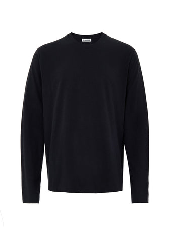 JIL SANDER T-Shirt Nera Maniche Lunghe con Logo Ricamo Jil Sander da uomo