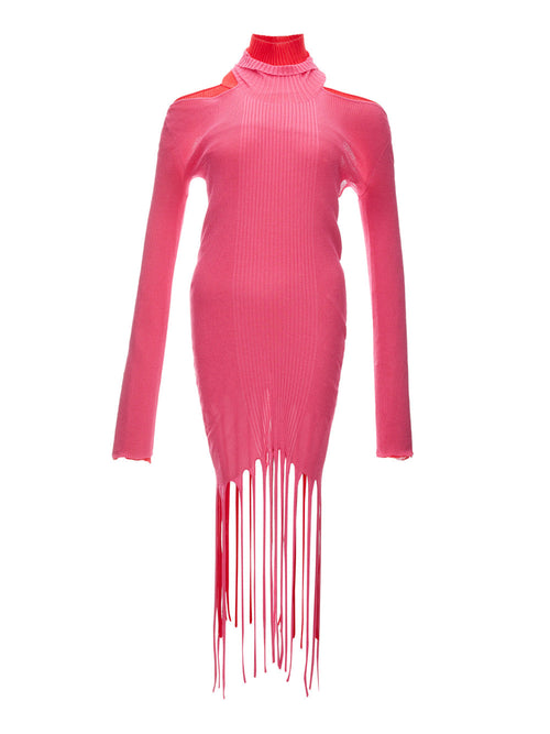 Bottega Veneta Abito Lungo in Maglia Stretch con Frange da donna