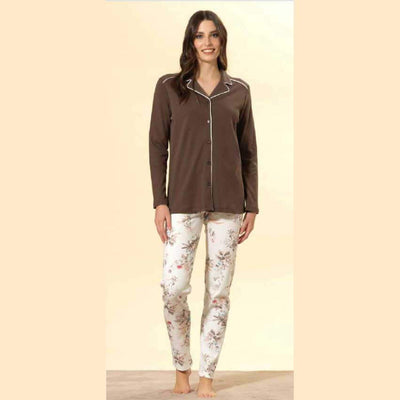 Pigiama Donna Autunno/Inverno Bisbigli BQ292120 – Interlock Stampato Girocollo Manica e Pantalone Lungo
