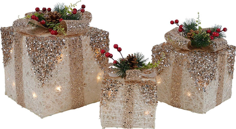 Pacchi regalo con led, pigne, aghi di pino e bacche rosse per decorazioni natalizie set da 3 Casa e cucina/Decorazioni per interni/Addobbi e decorazioni per ricorrenze/Decorazioni natalizie/Luci natalizie/Catene luminose per esterni MagiediNatale.it - Altamura, Commerciovirtuoso.it