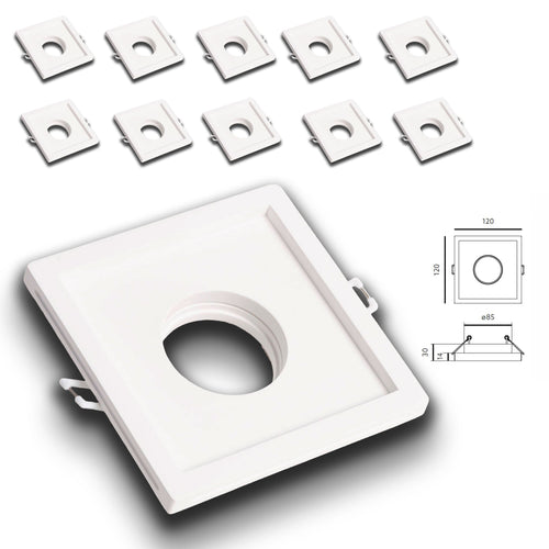 *STOCK* pacco da 10pz Portafaretto In Gesso Ceramico ad incasso 120x120x45mm foro tondo 40W GU10 IP20