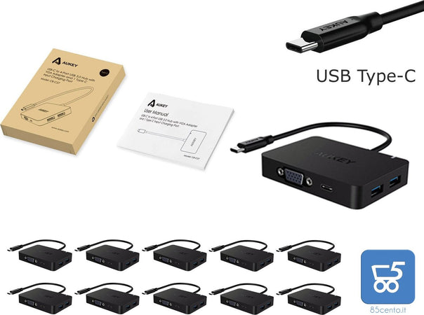 PACK 10 PER Usb Type-C Hub 4 USB 3.0 ricarica uscita Vga Full Hd Macbook Pro Samsung Lenovo Dell Huawei - RIVENDITORE