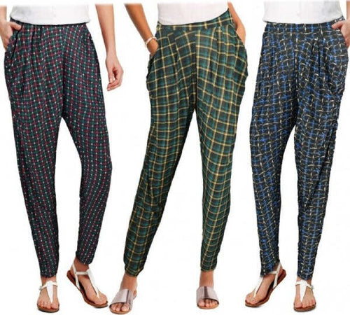 Pack-Da-3-Pantaloni-Da-Donna-Alla-Turca-Ass.-Only-Scacchi-Tartan-Tg08-13