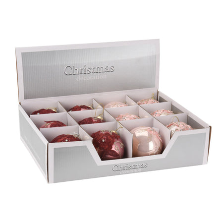 Palline per albero di natale in vetro Rosso e Rosa con Rose pendaglio Tinta Unita