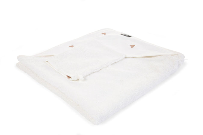 Accappatoio Mantella con Cappuccio Childhome + Manopola Jersey Cuori