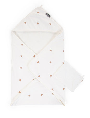 Accappatoio Mantella con Cappuccio Childhome + Manopola Jersey Cuori