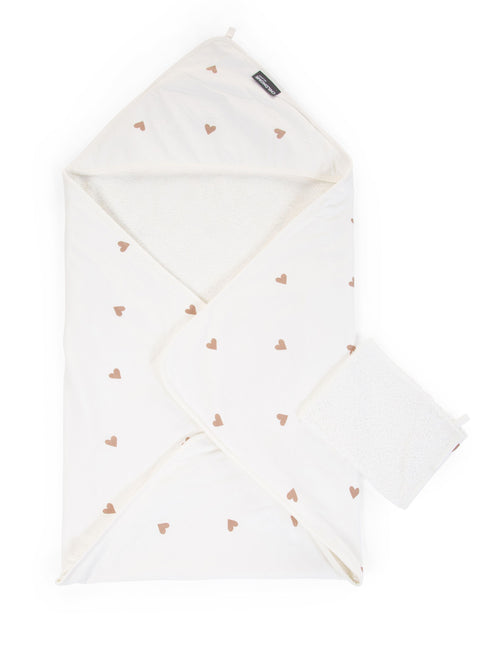 Accappatoio Mantella con Cappuccio Childhome + Manopola Jersey Cuori