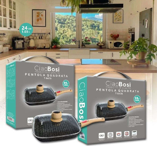 Padella Pentola Quadrata Con Manico Coperchio Vetro 24cm 1.03lt Antiaderente T-9478 Casa e cucina/Pentole padelle e pirofile/Pentole e padelle/Padelle universali Trade Shop italia - Napoli, Commerciovirtuoso.it