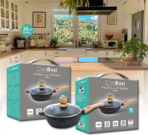 Padella Tonda Con Manico In Legno Coperchio In Vetro 28cm 3,45lt Cucina T-9477 Casa e cucina/Pentole padelle e pirofile/Pentole e padelle/Pentole universali Trade Shop italia - Napoli, Commerciovirtuoso.it