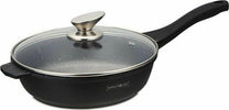 Padella-Wok-Antiaderente-In-Alluminio-Pressofuso-Con-Coperchio-In-Vetro-Temperato-Doppio-Manico-Termoresistente-Misure,-30-Cm-,-32-Cm-Royalty-Line