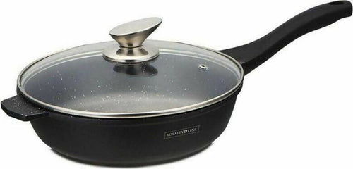 Padella-Wok-Antiaderente-In-Alluminio-Pressofuso-Con-Coperchio-In-Vetro-Temperato-Doppio-Manico-Termoresistente-Misure,-30-Cm-,-32-Cm-Royalty-Line