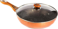 Pentola Wok 32 cm AMC Rosso Rame In Alluminio Con Rivestimento Interno In Stile Pietra Con Coperchio Bavaria PENTOLA L'Orchidea - Siderno, Commerciovirtuoso.it
