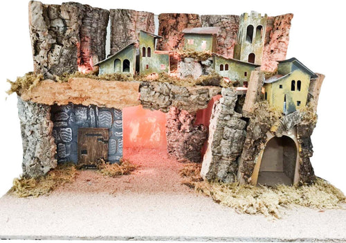 Paesaggio con Case e Grotte con macina e luci in legno per presepe natalizio in legno e sughero Casa e cucina/Decorazioni per interni/Addobbi e decorazioni per ricorrenze/Decorazioni natalizie/Presepi/Statuine e fondali per il presepe MagiediNatale.it - Altamura, Commerciovirtuoso.it
