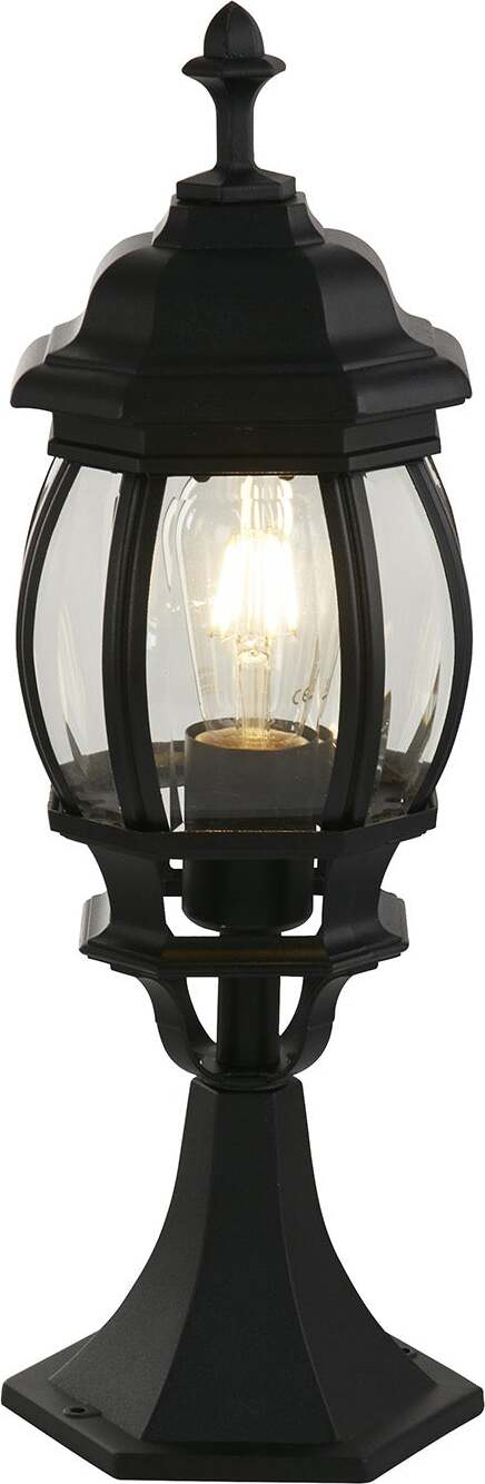 Paletto-Da-Esterno-Rustico-Country-Bel-Aire-Alluminio-Nero-Vetro-1-Luce-E27