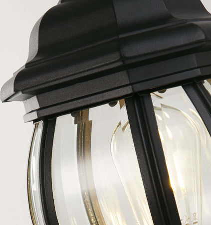 Paletto-Da-Esterno-Rustico-Country-Bel-Aire-Alluminio-Nero-Vetro-1-Luce-E27