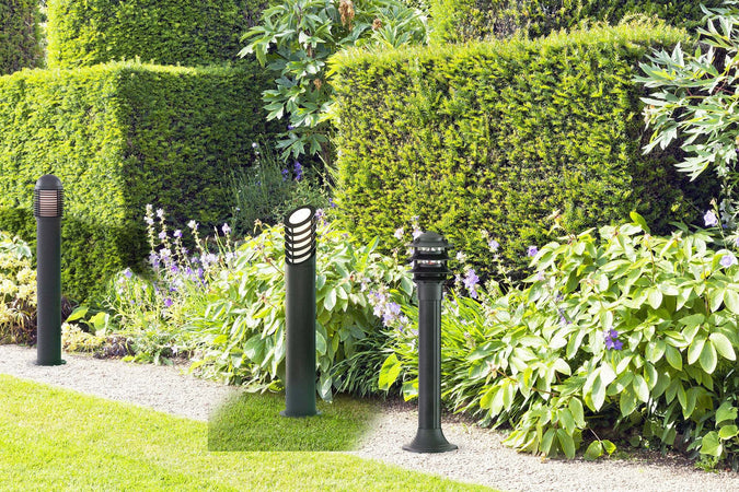 Paletto-Esterno-Contemporaneo-Bollards-Alluminio-Nero-Vetro-1-Luce-E27-H73Cm