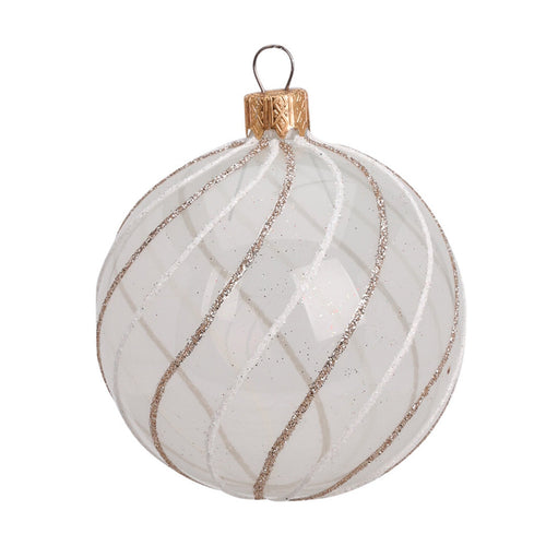 Palline per albero di Natale, in Vetro, linee glitter, Ø 100 mm, 6 pezzi