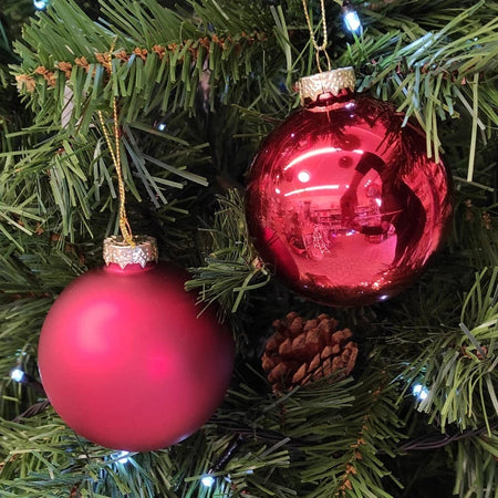 Palline per albero di Natale in vetro decorate color rosso Melograno opaco