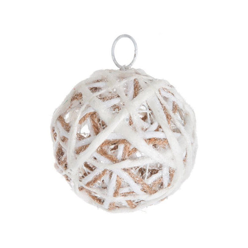 Pallina natalizia innevata con luce led color oro per decorazione albero di Natale