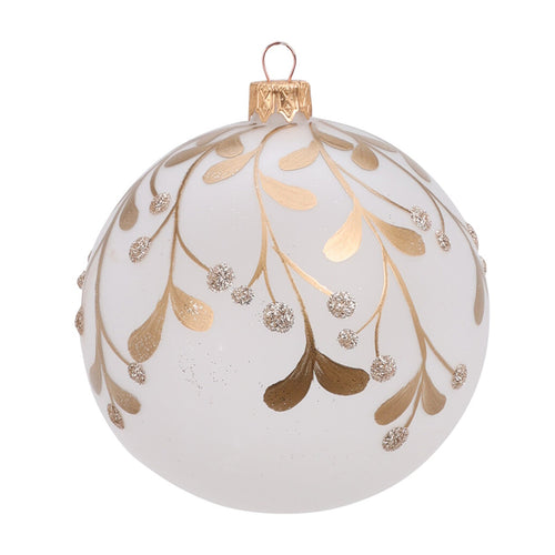 Palline per albero di Natale, in Vetro, foglia con glitter, Ø 80 mm, 12 pezzi