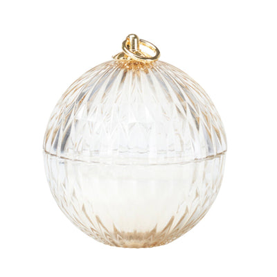 Sfera in vetro con candela con gancio dorato per decorazioni natalizie
