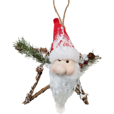 Pallina natalizie con pupazzo in Tessuto e Stella in Legno da h 15 cm stile Country