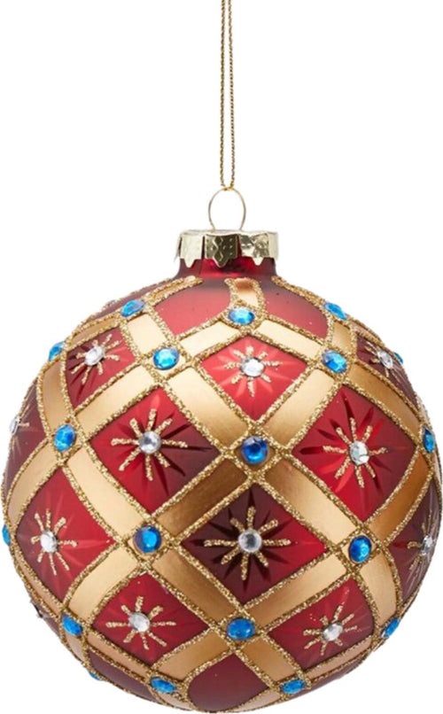Pallina di Natale con decorazione a rombi, in vetro da Ø 10 cm Casa e cucina/Decorazioni per interni/Addobbi e decorazioni per ricorrenze/Decorazioni natalizie/Addobbi e decorazioni/Palle e palline MagiediNatale.it - Altamura, Commerciovirtuoso.it