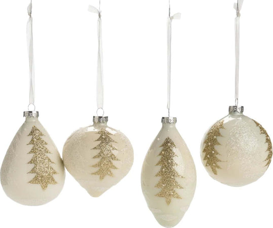 Pallina-in-vetro-colore-bianco-con-alberi-glitterati-per-albero-di-Natale,-set-da-4-pezzi