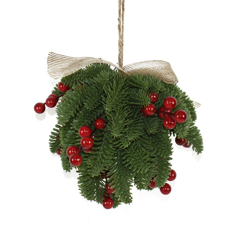 Pallina natalizia con Rami in PE effetto Real Touch e Bacche rosse Ø 20 cm