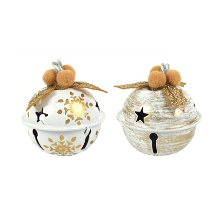 12 palline a campanella natalizie in metallo Bianco e Oro da Ø 4 cm
