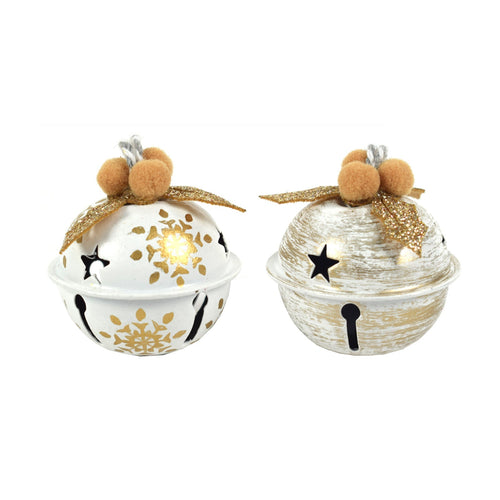 12 palline a campanella natalizie in metallo Bianco e Oro da Ø 4 cm