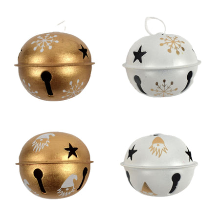 6 palline a campanella natalizie in metallo Bianco e Oro da Ø 5 cm