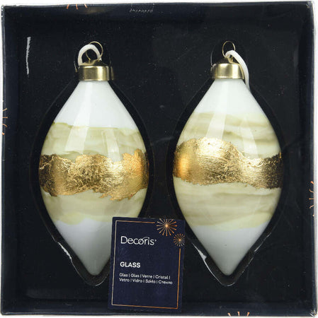 Palline-per-albero-di-Natale-con-forma-ovale-in-vetro-bianco-e-oro-decorazione-natalizia,-2-pezzi